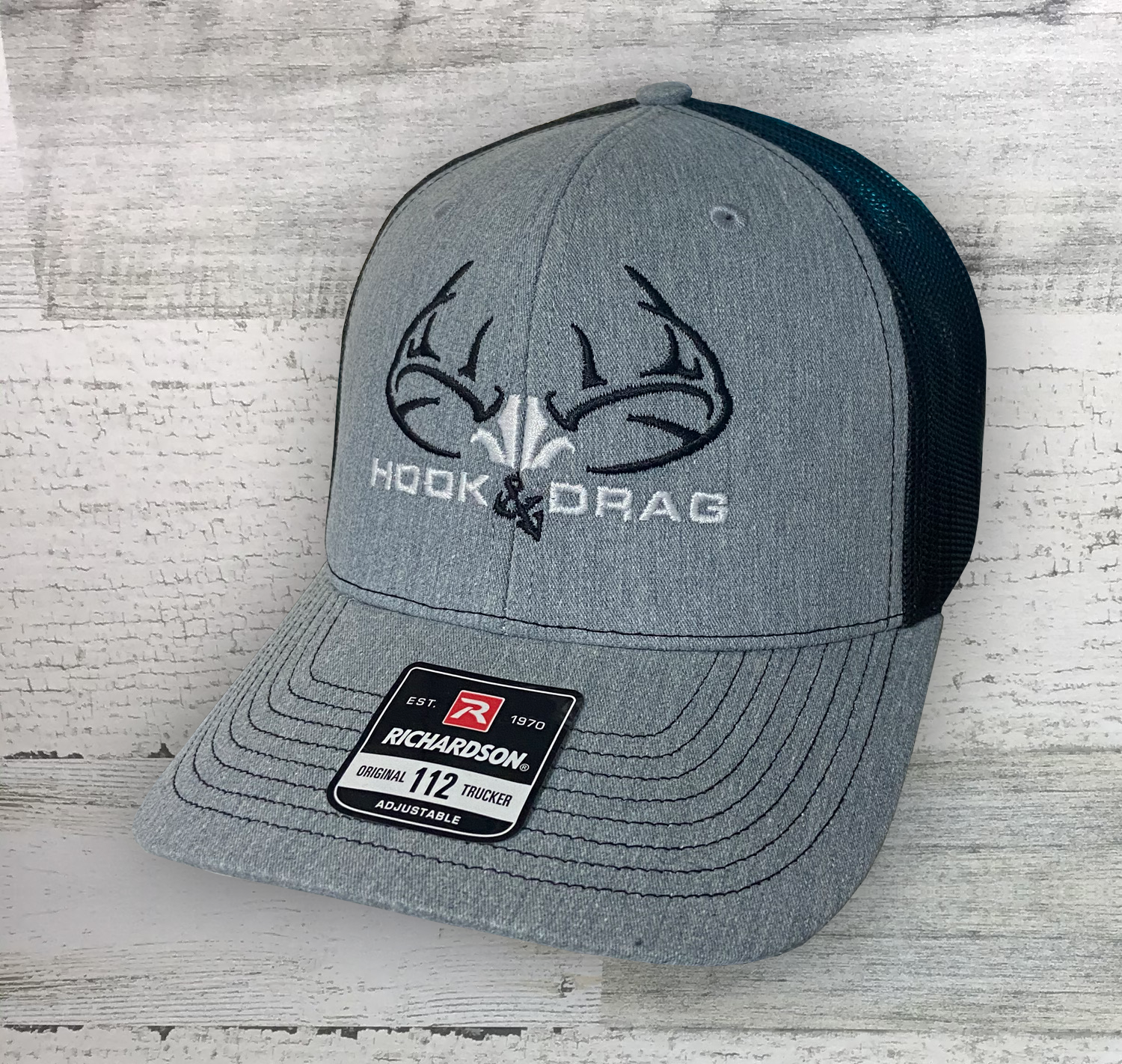 HD Big Buck Embroidered -Richardson Snap back Trucker Cap - Heather Gray Black