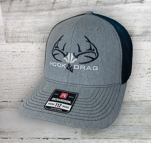 HD Big Buck Embroidered -Richardson Snap back Trucker Cap - Heather Gray Black