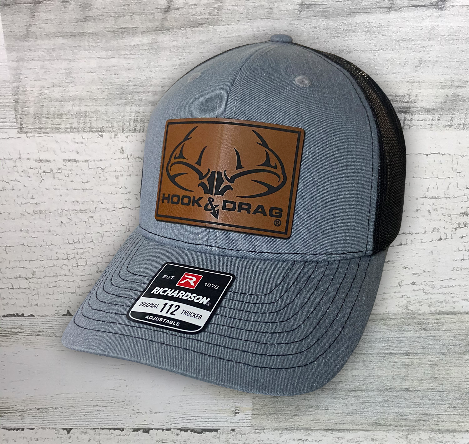 HD Big Buck Leather Patch -Richardson Snap back Trucker Cap - Heather Gray Black