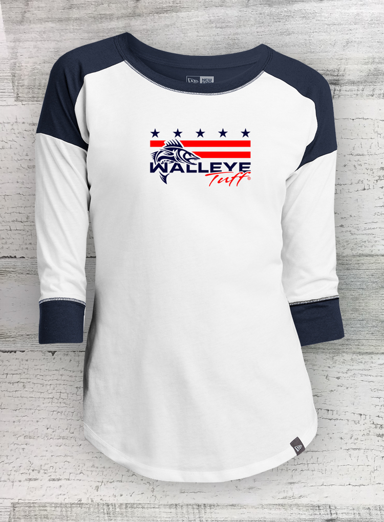 Walleye Tuff Mericana -Ladies Heritage Blend 3/4-Sleeve Baseball Raglan Tee