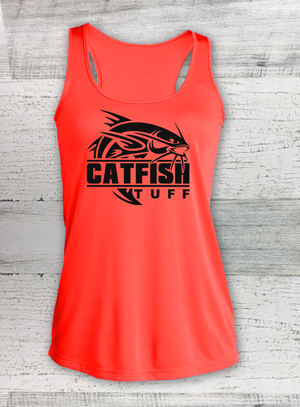 Catfish Tuff - Ladies Competitor™ Racerback Tank - Neon Pink - Hot Coral -Catfish Shirt